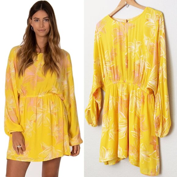 NEW Sisstrevolution I'm Fluttered Dress S Batwing Dolman Yellow Pink Gauze Mini - Picture 1 of 16